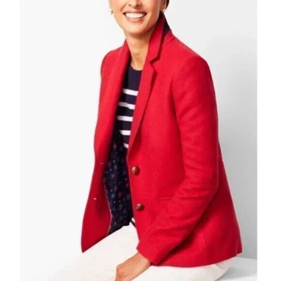 Talbots Red Shetland Wool Blend Jacket Blazer 2 Business Casual Office Old Money - Picture 1 of 10